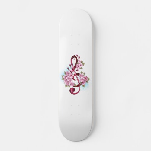 Musical treble clef notes with Sakura flowers Skateboard