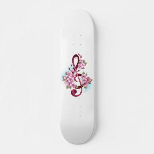 Musical treble clef notes with Sakura flowers Skateboard