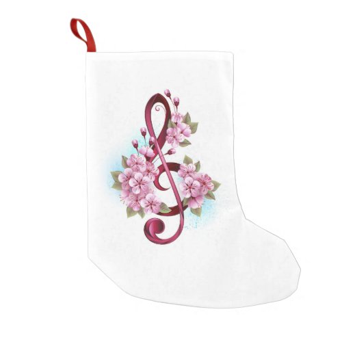 Musical treble clef notes with Sakura flowers Small Christmas Stocking