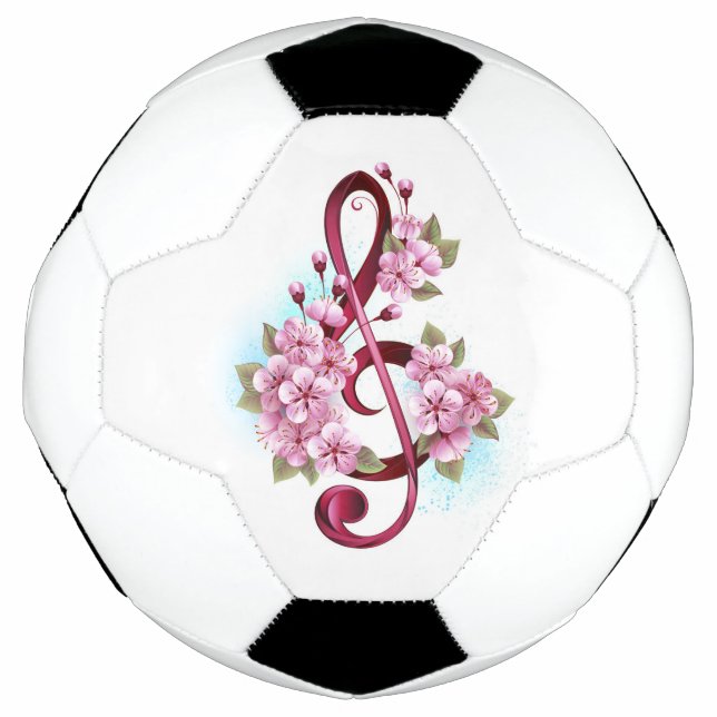 Musical treble clef notes with Sakura flowers Soccer Ball (Front)