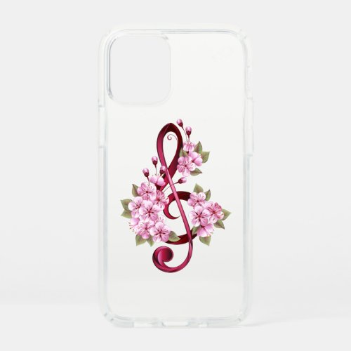 Musical treble clef notes with Sakura flowers Speck iPhone 12 Mini Case