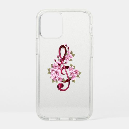 Musical treble clef notes with Sakura flowers Speck iPhone 12 Mini Case