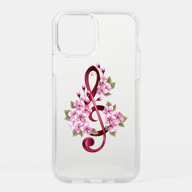 Musical treble clef notes with Sakura flowers Speck iPhone 12 Pro Case (Front)