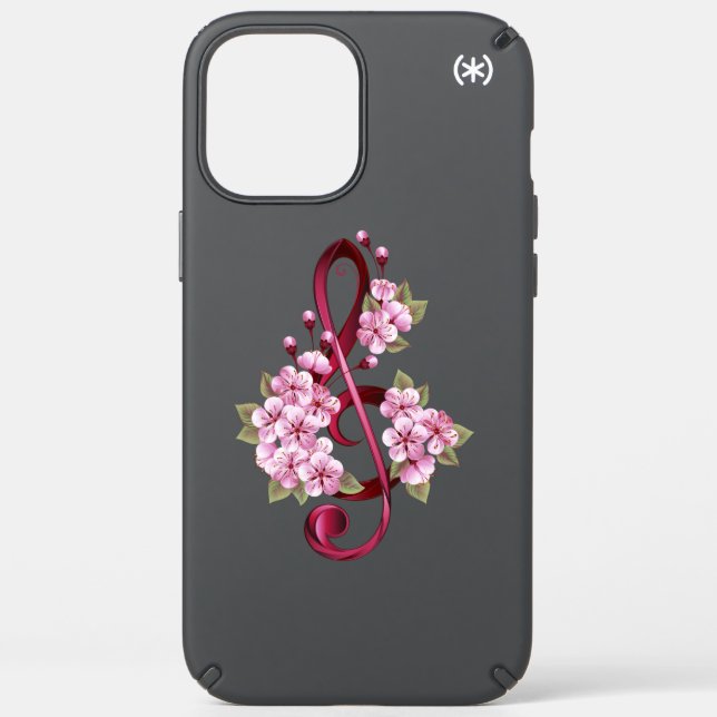 Musical treble clef notes with Sakura flowers Speck iPhone 12 Pro Max Case (Front)