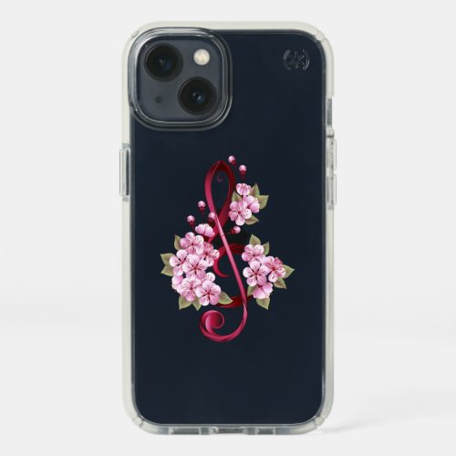 Musical treble clef notes with Sakura flowers Speck iPhone 13 Case