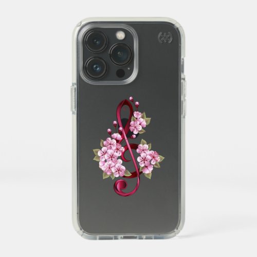 Musical treble clef notes with Sakura flowers Speck iPhone 13 Pro Case