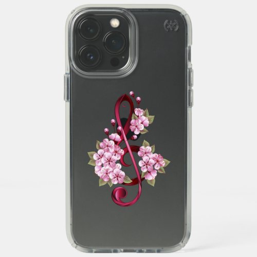 Musical treble clef notes with Sakura flowers Speck iPhone 13 Pro Max Case