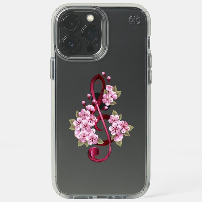 Musical treble clef notes with Sakura flowers Speck iPhone 13 Pro Max Case (Front)