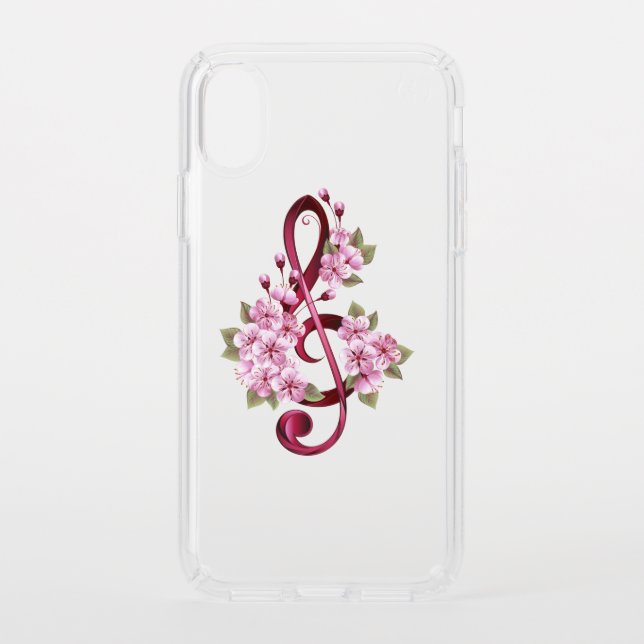 Musical treble clef notes with Sakura flowers Speck iPhone XS Case (Front)