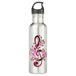 Musical treble clef notes with Sakura flowers Stainless Steel Water Bottle