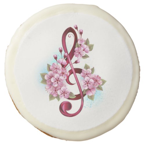 Musical treble clef notes with Sakura flowers Sugar Cookie