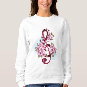Musical treble clef notes with Sakura flowers Sweatshirt