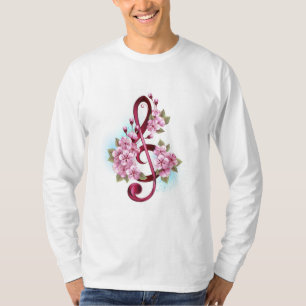 Musical treble clef notes with Sakura flowers T-Shirt