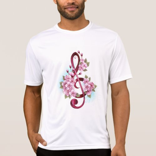 Musical treble clef notes with Sakura flowers T_Shirt