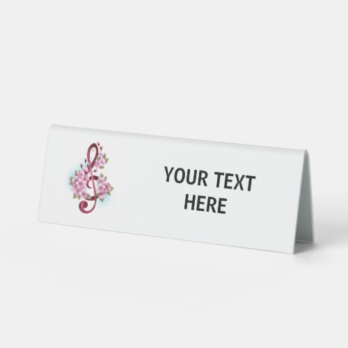 Musical treble clef notes with Sakura flowers Table Tent Sign