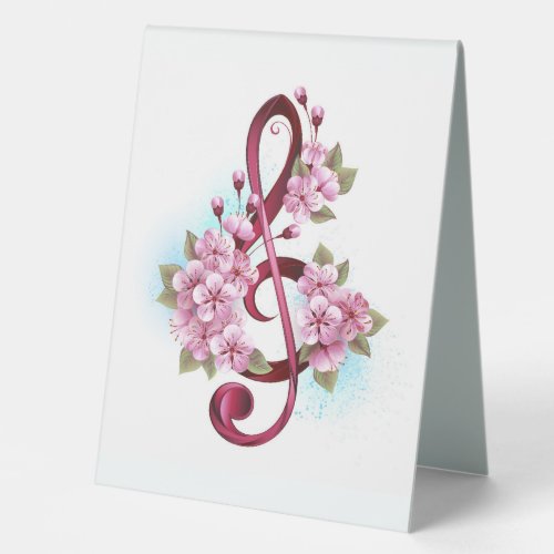 Musical treble clef notes with Sakura flowers Table Tent Sign