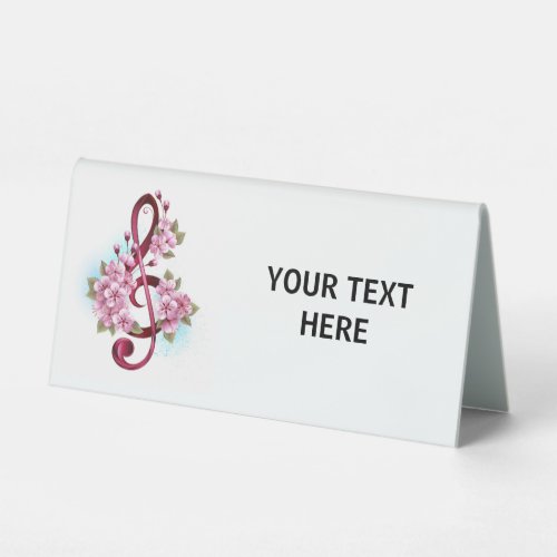 Musical treble clef notes with Sakura flowers Table Tent Sign