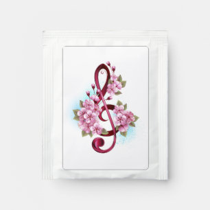 Musical treble clef notes with Sakura flowers Tea Bag Drink Mix
