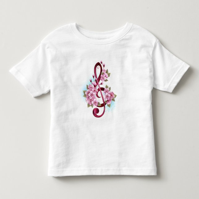 Musical treble clef notes with Sakura flowers Toddler T-shirt (Front)