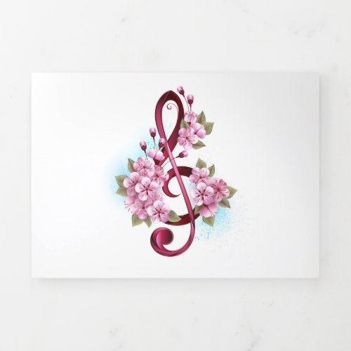 Musical treble clef notes with Sakura flowers Tri_Fold Program