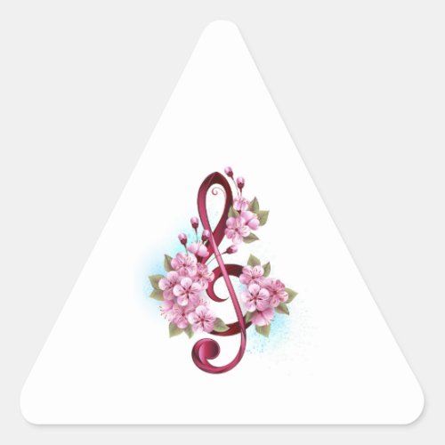 Musical treble clef notes with Sakura flowers Triangle Sticker