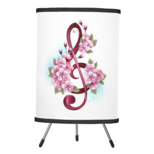 Musical treble clef notes with Sakura flowers Tripod Lamp