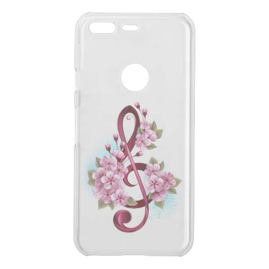 Musical treble clef notes with Sakura flowers Uncommon Google Pixel Case (Back)