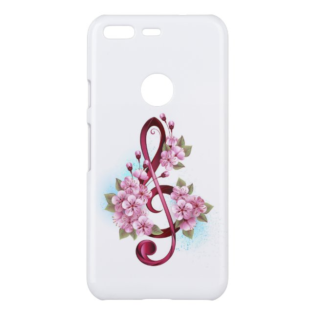 Musical treble clef notes with Sakura flowers Uncommon Google Pixel Case (Back)