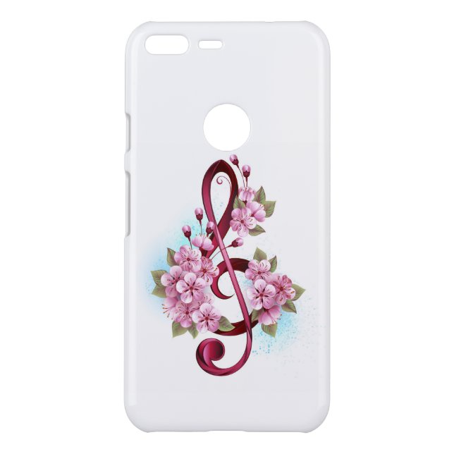 Musical treble clef notes with Sakura flowers Uncommon Google Pixel XL Case (Back)