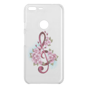 Musical treble clef notes with Sakura flowers Uncommon Google Pixel XL Case