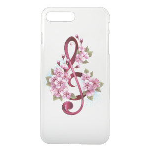 Musical treble clef notes with Sakura flowers iPhone 8 Plus/7 Plus Case