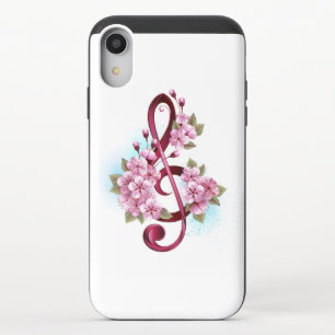 Musical treble clef notes with Sakura flowers iPhone XR Slider Case