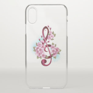 Musical treble clef notes with Sakura flowers iPhone X Case