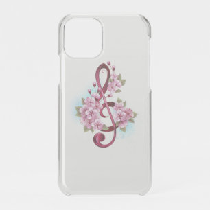 Musical treble clef notes with Sakura flowers iPhone 11 Pro Case