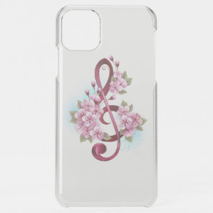 Musical treble clef notes with Sakura flowers iPhone 11 Pro Max Case