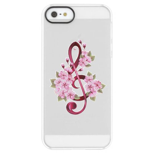 Musical treble clef notes with Sakura flowers Permafrost iPhone SE55s Case