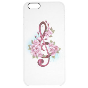 Musical treble clef notes with Sakura flowers Clear iPhone 6 Plus Case