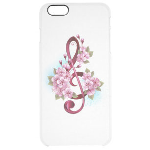 Musical treble clef notes with Sakura flowers Clear iPhone 6 Plus Case