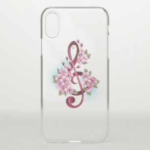 Musical treble clef notes with Sakura flowers iPhone XS Case