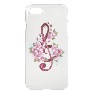 Musical treble clef notes with Sakura flowers iPhone SE/8/7 Case
