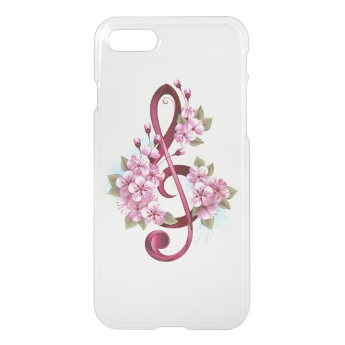 Musical treble clef notes with Sakura flowers iPhone SE87 Case