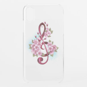 Musical treble clef notes with Sakura flowers iPhone XR Case