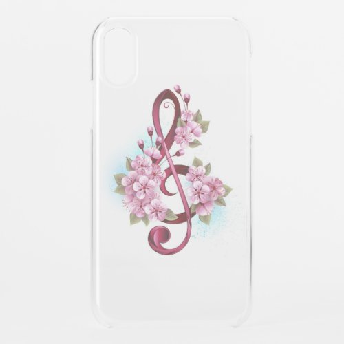 Musical treble clef notes with Sakura flowers iPhone XR Case