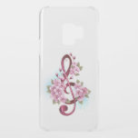 Musical treble clef notes with Sakura flowers Uncommon Samsung Galaxy S9 Case<br><div class="desc">Pink treble clef with delicate,  detailed pink Japanese cherry blossoms against white background painted over with light blue paint. Blooming pink sakura.</div>