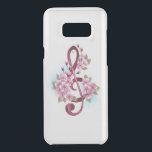 Musical treble clef notes with Sakura flowers Uncommon Samsung Galaxy S8  Case<br><div class="desc">Pink treble clef with delicate,  detailed pink Japanese cherry blossoms against white background painted over with light blue paint. Blooming pink sakura.</div>