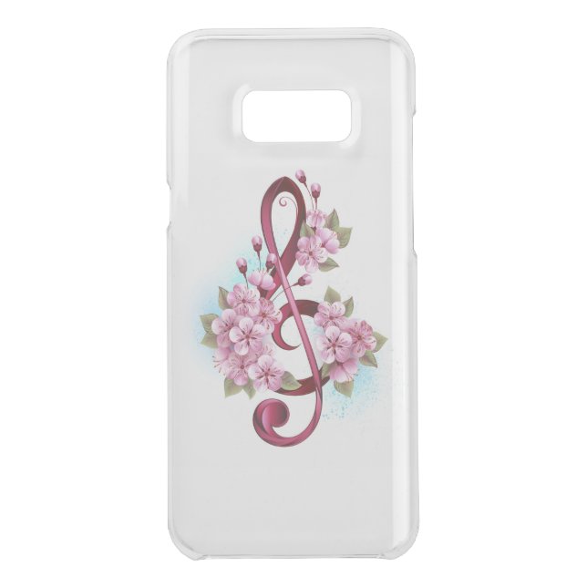 Musical treble clef notes with Sakura flowers Uncommon Samsung Galaxy Case (Back)