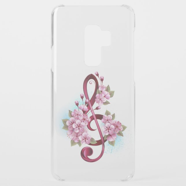 Musical treble clef notes with Sakura flowers Uncommon Samsung Galaxy Case (Back)
