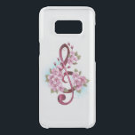 Musical treble clef notes with Sakura flowers Uncommon Samsung Galaxy S8 Case<br><div class="desc">Pink treble clef with delicate,  detailed pink Japanese cherry blossoms against white background painted over with light blue paint. Blooming pink sakura.</div>