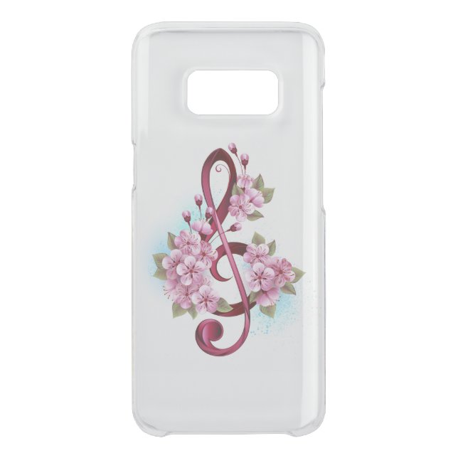 Musical treble clef notes with Sakura flowers Uncommon Samsung Galaxy Case (Back)