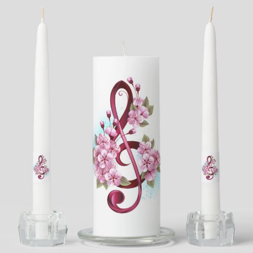 Musical treble clef notes with Sakura flowers Unity Candle Set